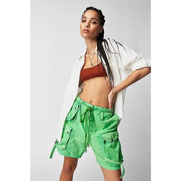 New Free People Moon Bay Parachute Shorts Size Medium Irish Green
